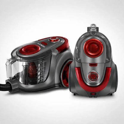 Aspirator fără sac HALEY, 3000W, recipient 4.5L, putere ciclonică, 200AW, filtrare multistrat, accesorii incluse, roșu/gri