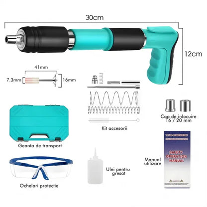 Kit pistol manual pentru fixare cuie, reglaj putere 5 trepte, pentru beton, lemn și metal, 50 cuie incluse