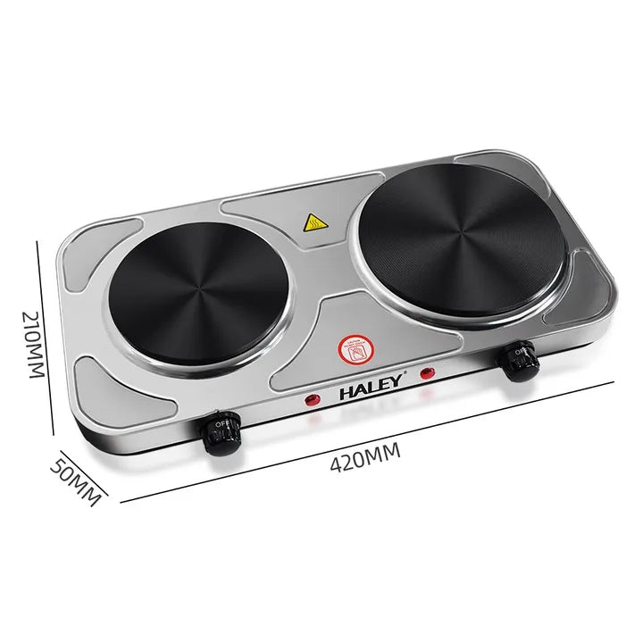 Plită electrică portabilă HALEY, 2500W, 2 arzătoare, temperatură reglabilă, inox