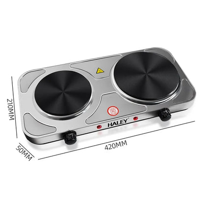 Plită electrică portabilă HALEY, 2500W, 2 arzătoare, temperatură reglabilă, inox