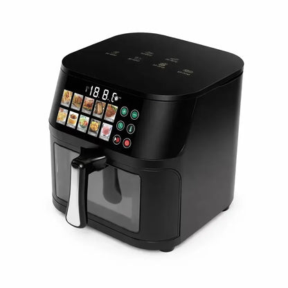 Friteuză cu aer cald 10L, 2800W, panou digital, 10 programe presetate și 100 foi de copt incluse
