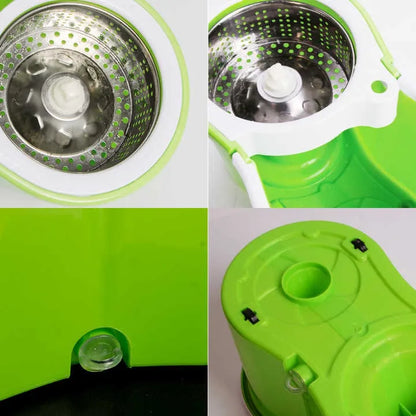 Set mop cu găleată 8L, storcător rotativ 360°, robinet scurgere, mop microfibră și mâner reglabil