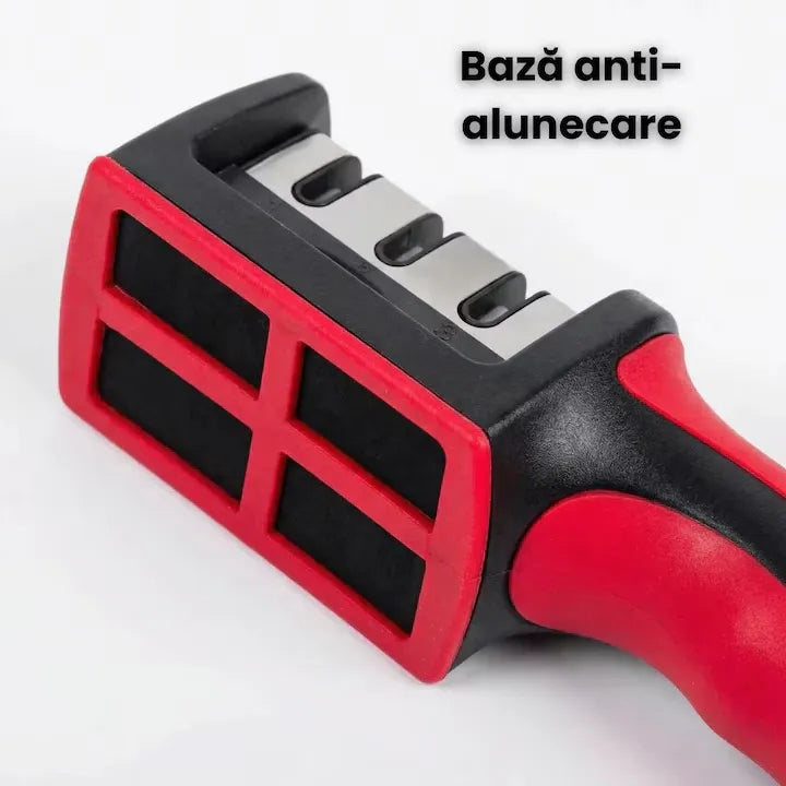 Ascuțitor cuțite manual, 3 sloturi din oțel, bază antiderapantă și mâner ergonomic ABS