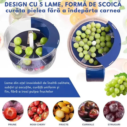 Aparat electric pentru curățat fructe și legume, fără fir, 50W, 5 lame inox, USB-C și baterie 1300mAh