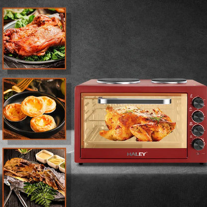 Cuptor electric HALEY 48L, 2000W, plită dublă 1000W + 600W, timer și ușă din sticlă