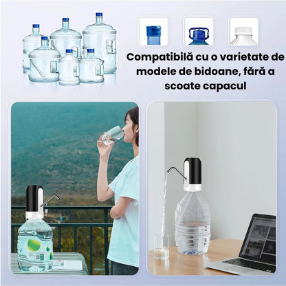 Pompă electrică pentru apă, dozator portabil pentru bidon 5–20L, USB, baterie 1200mAh, tub inox
