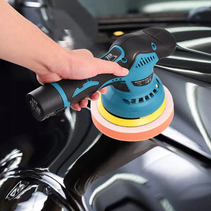 Aparat polish auto fără fir, 2 acumulatori 12V, 8 viteze, 2500–5000 RPM, accesorii lustruire incluse