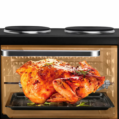 Cuptor electric HALEY 48L, 2000W, plită dublă 1000W + 600W, timer și ușă din sticlă