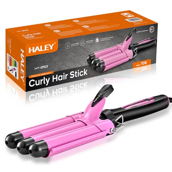 Ondulator de păr ceramic HALEY, 3 tuburi, 70W, încălzire rapidă, protecție anti-ardere