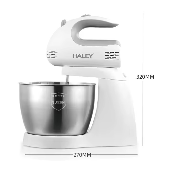Mixer cu bol HALEY, 3L, 500W, 5 trepte de viteză, bol din inox, detașare rapidă, alb
