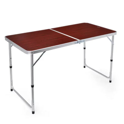 Masă pliabilă camping, blat MDF 120x60 cm, cadru aluminiu, reglabilă pe înălțime, tip valiză