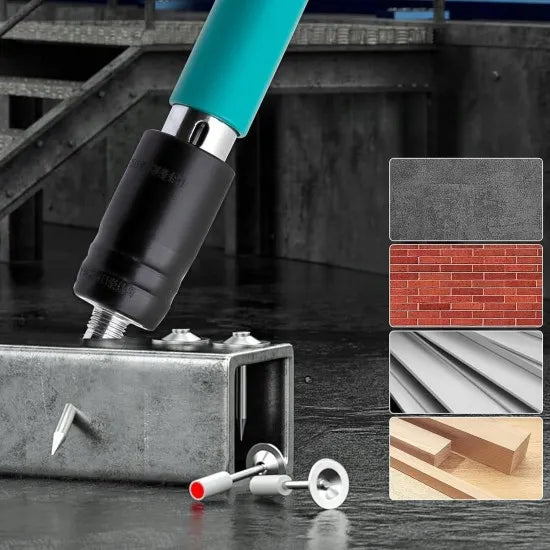 Kit pistol manual pentru fixare cuie, reglaj putere 5 trepte, pentru beton, lemn și metal, 50 cuie incluse