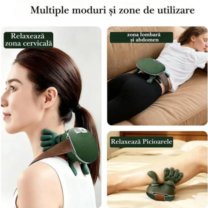 Aparat masaj 4D Shiatsu, pentru gât, umeri și picioare, încălzire 40–45°C, 3 moduri, fără fir