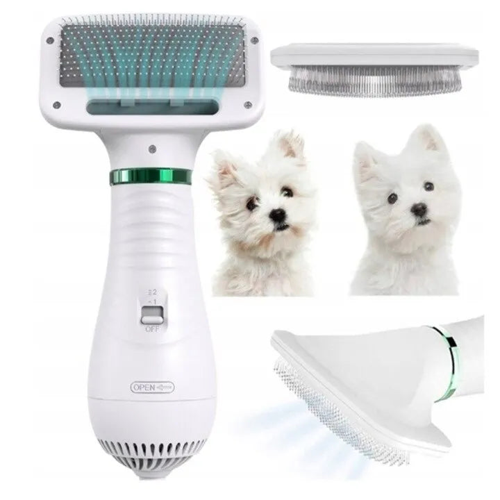 Perie 2 în 1 pentru animale, cu uscător 300W, aer cald, pentru câini și pisici