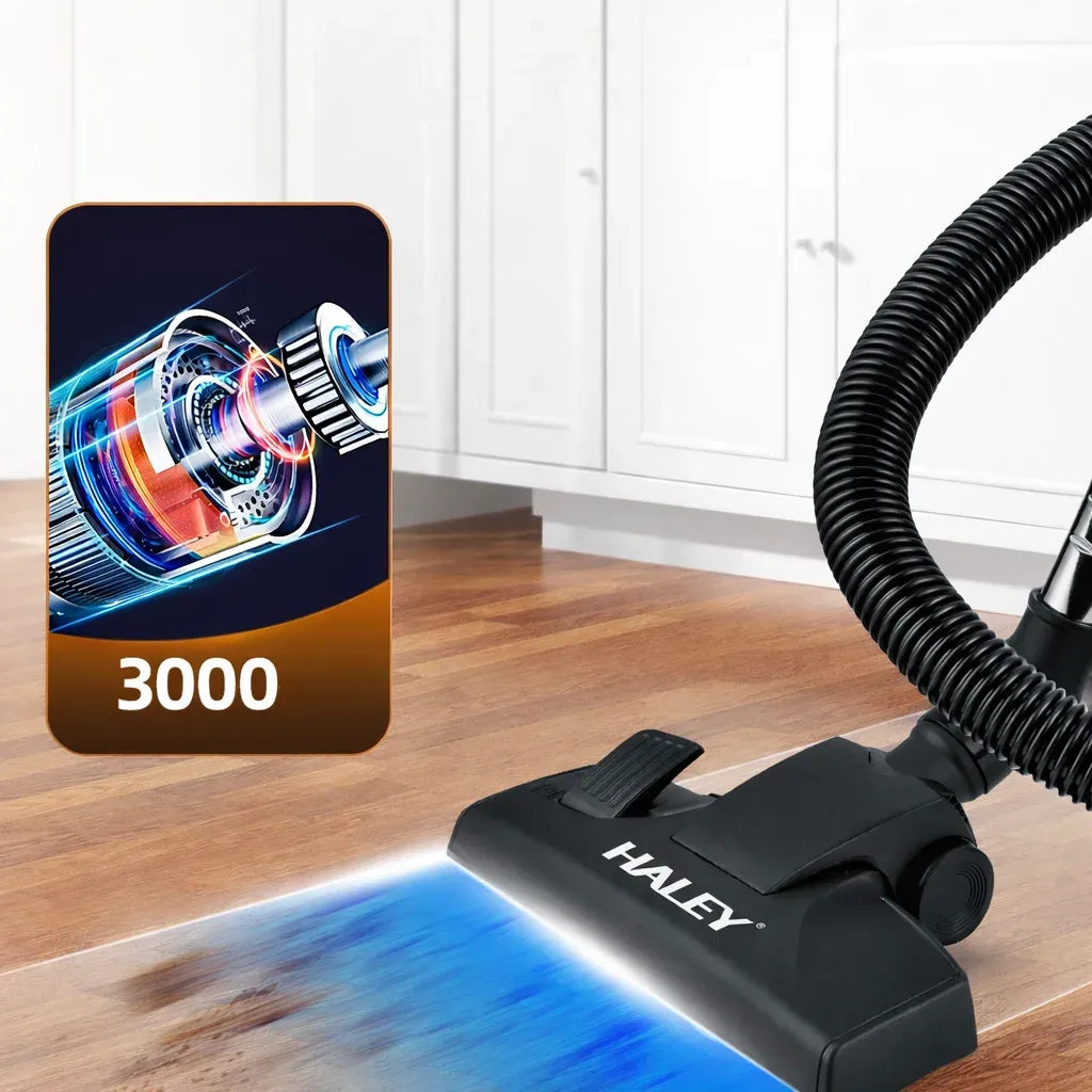 Aspirator fără sac HALEY, 3000W, recipient 4.5L, putere ciclonică, 200AW, filtrare multistrat, accesorii incluse, roșu/gri