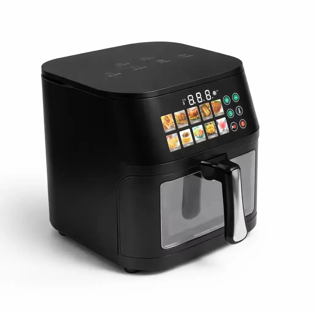 Friteuză cu aer cald 10L, 2800W, panou digital, 10 programe presetate și 100 foi de copt incluse