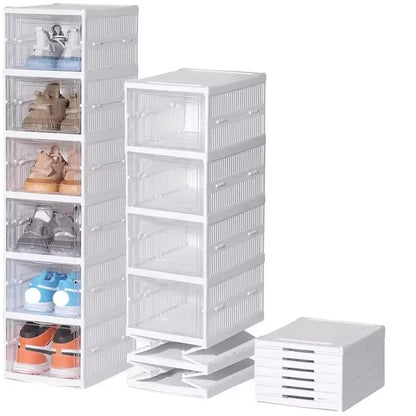Organizator pantofi 6 nivele, cu 6 sertare rabatabile, plastic transparent ventilat, 105 cm, alb/gri
