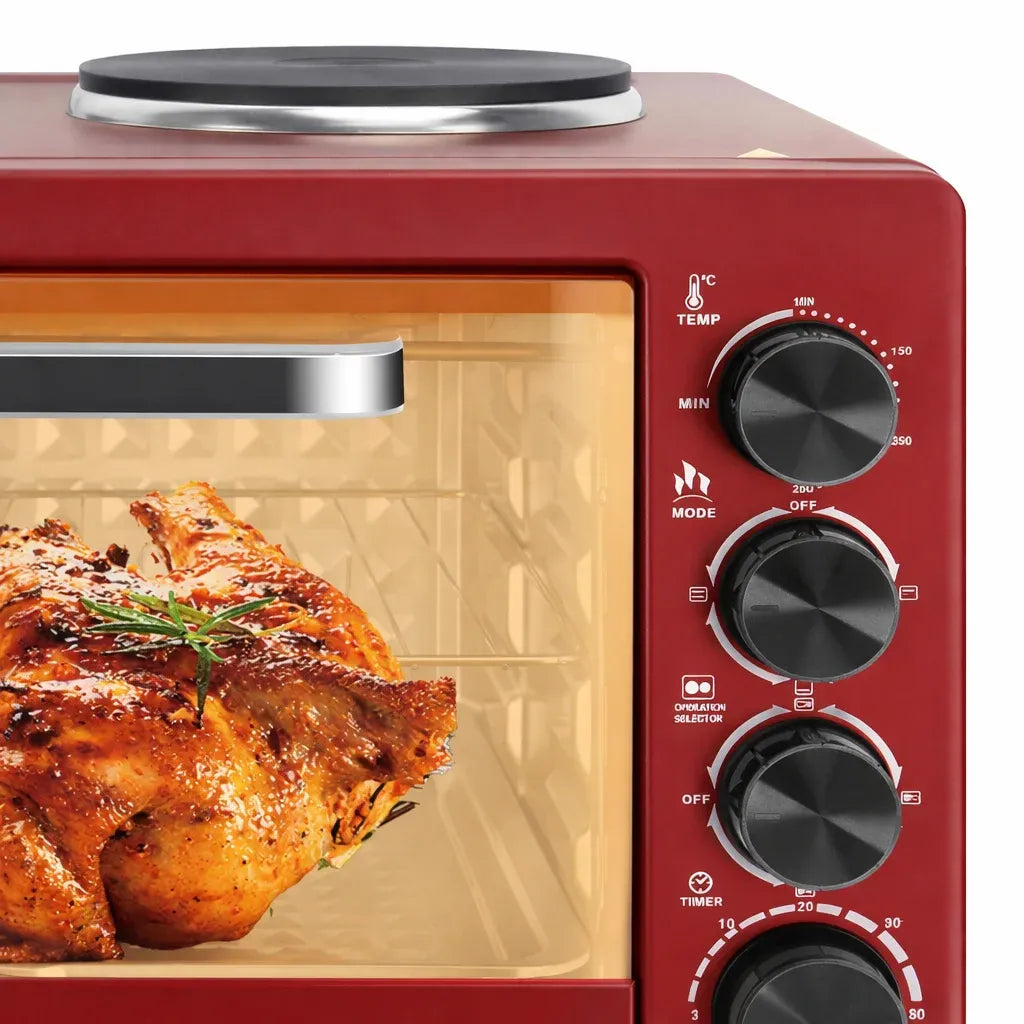 Cuptor electric HALEY 48L, 2000W, plită dublă 1000W + 600W, timer și ușă din sticlă