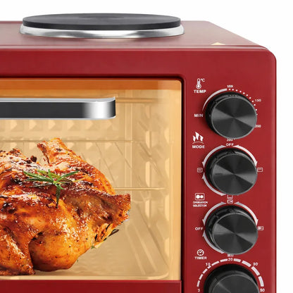 Cuptor electric HALEY 48L, 2000W, plită dublă 1000W + 600W, timer și ușă din sticlă