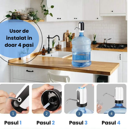 Pompă electrică pentru apă, dozator portabil pentru bidon 5–20L, USB, baterie 1200mAh, tub inox