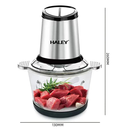 Tocător electric HALEY, bol din sticlă 2L, 500W, 4 lame din inox, pentru carne, legume, fructe și nuci