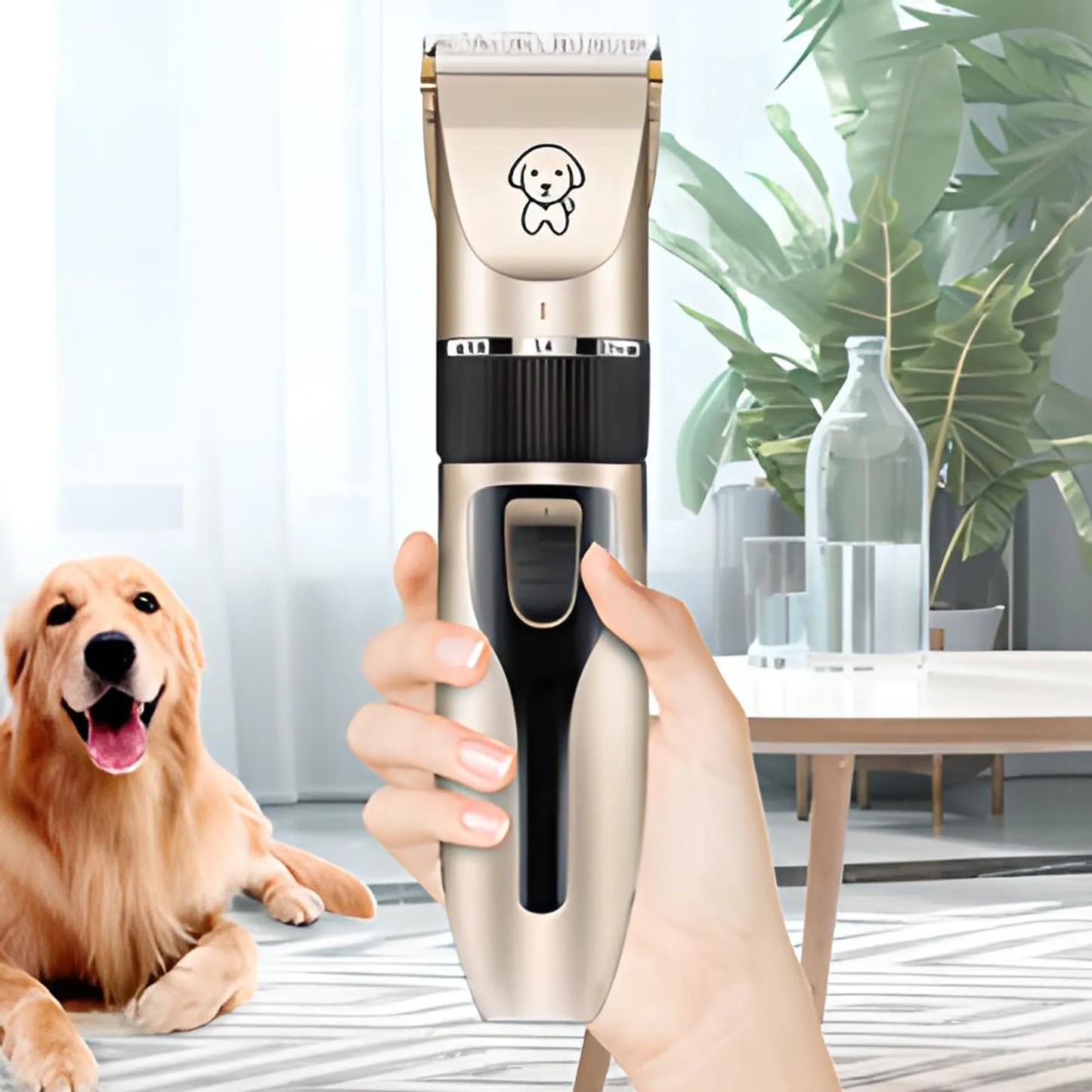 Set mașină de tuns animale 12 piese, fără fir, lame ceramică și titan, accesorii îngrijire câini și pisici