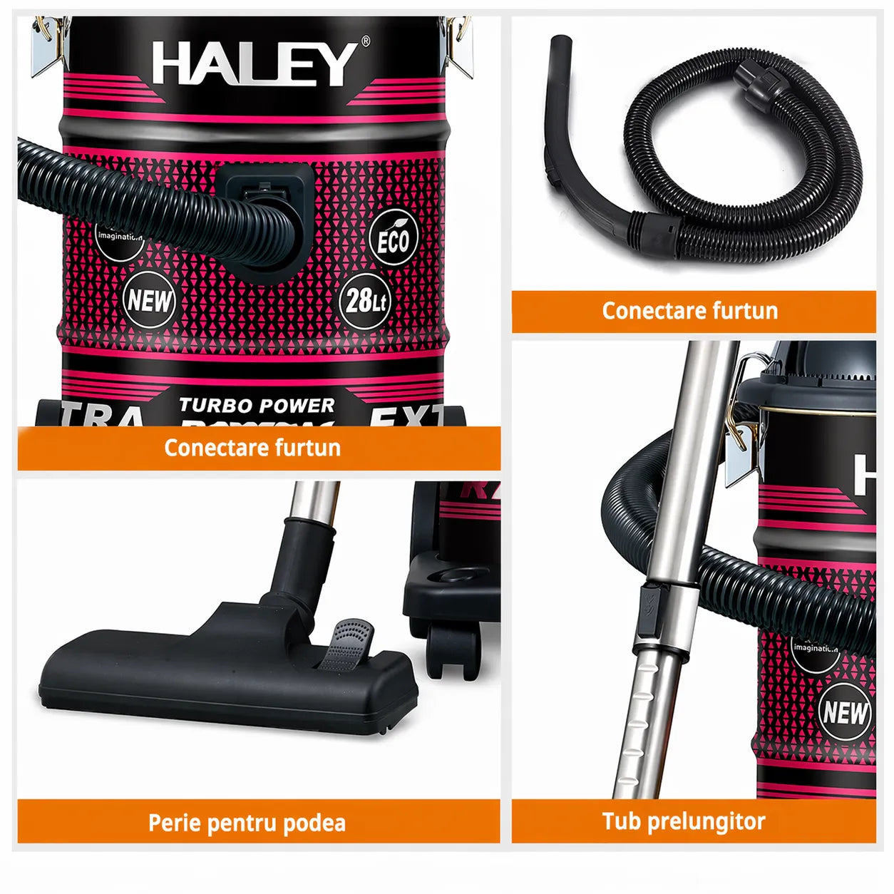 Aspirator HALEY 28L, 5000W, rezervor inox, funcție suflare, accesorii incluse