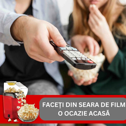 Aparat pentru popcorn fără ulei, 1200W, preparare cu aer cald, tavă pentru unt, gata în 3 minute, roșu