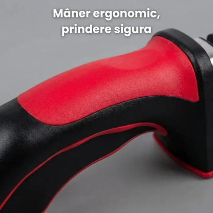 Ascuțitor cuțite manual, 3 sloturi din oțel, bază antiderapantă și mâner ergonomic ABS