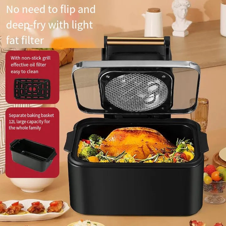 Air Fryer 15L, 2400W, Panou Touch Digital, Funcții Multiple, Gătire cu Aer Cald, Negru