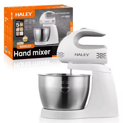 Mixer cu bol HALEY, 3L, 500W, 5 trepte de viteză, bol din inox, detașare rapidă, alb