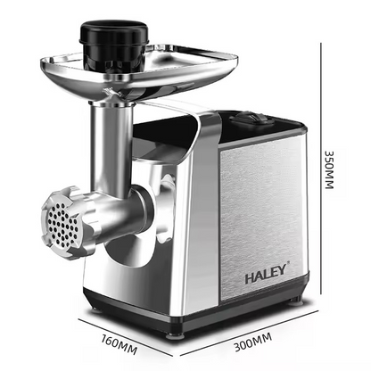 Mașină de tocat carne 3000W, HALEY, capacitate 3 kg/min, motor din cupru, 3 site și accesoriu cârnați, argintie