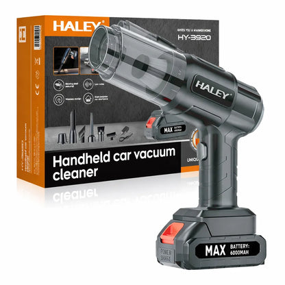 Aspirator auto portabil HALEY, fără fir, acumulator 6000mAh, design ergonomic și 6 capete incluse
