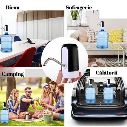 Pompă electrică pentru apă, dozator portabil pentru bidon 5–20L, USB, baterie 1200mAh, tub inox
