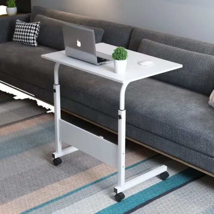 Masă laptop reglabilă pe înălțime, 70–90 cm, blat 40 x 60 cm, cu roți, structură din oțel și lemn