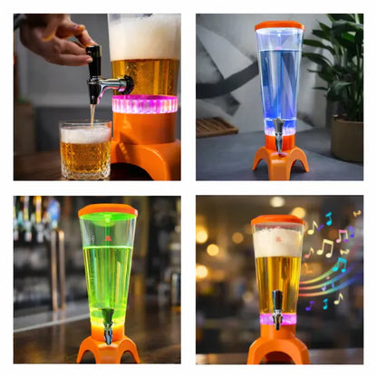 Dozator băuturi 3L, cu iluminare LED, boxă Bluetooth integrată și robinet pentru servire