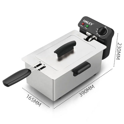 Friteuză electrică HALEY cu ulei, 4L, 2000W, termostat reglabil 120–190°C, inox, coș prăjire, argintiu