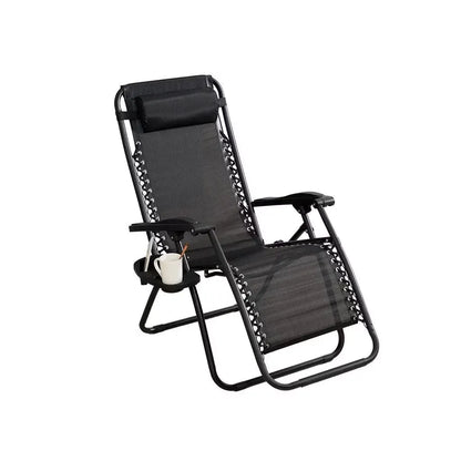 Șezlong pliabil pentru grădină, cadru metalic, tetieră, măsuță laterală, suport picioare, max. 120 kg