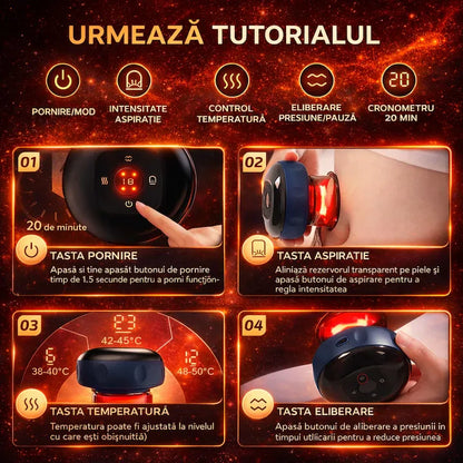 Aparat de masaj vacuum, cu ventuză electrică, intensitate reglabilă, oprire automată și încărcare Type-C