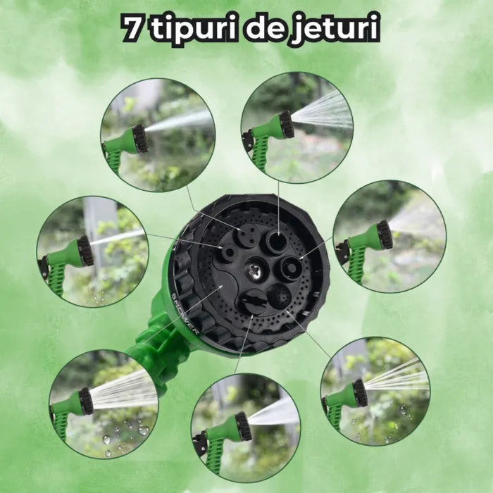 Furtun extensibil MAGIC HOSE 60 m, pistol de stropit inclus, lungime expandabilă 3x, moduri multiple de pulverizare