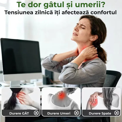 Aparat masaj 4D Shiatsu, pentru gât, umeri și picioare, încălzire 40–45°C, 3 moduri, fără fir