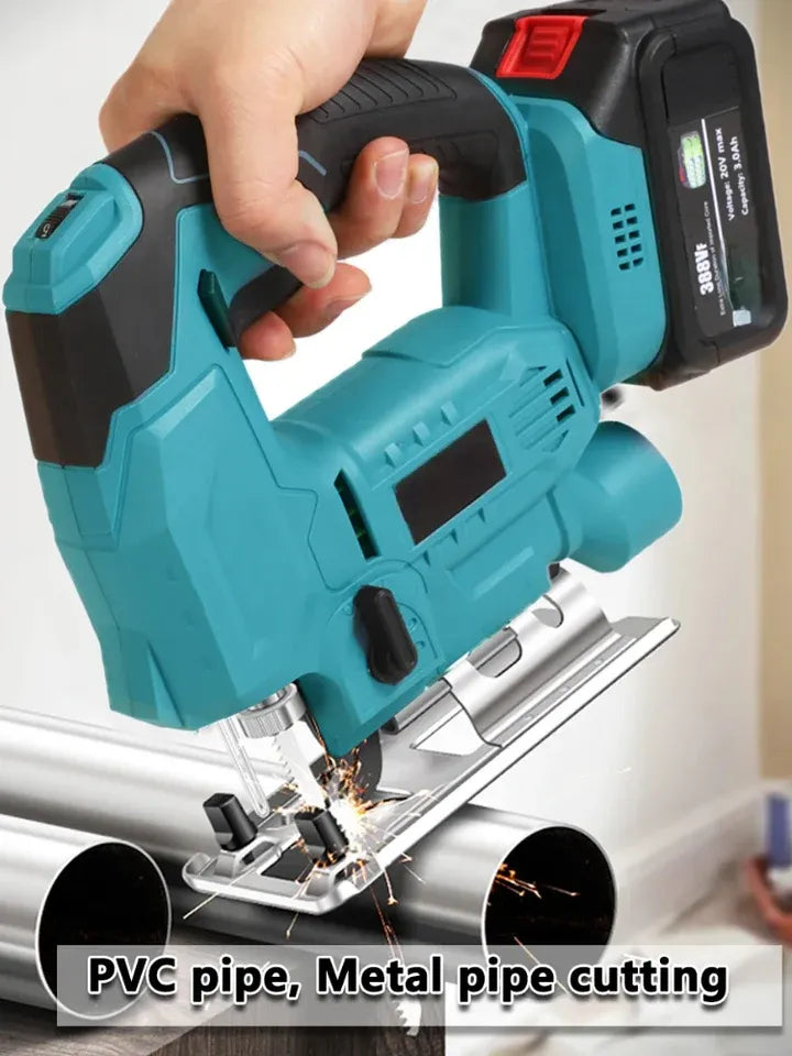 Fierăstrău pendular fără fir, 2 acumulatori 48V, variator turație 3200 rpm, 2 pânze incluse, valiză transport
