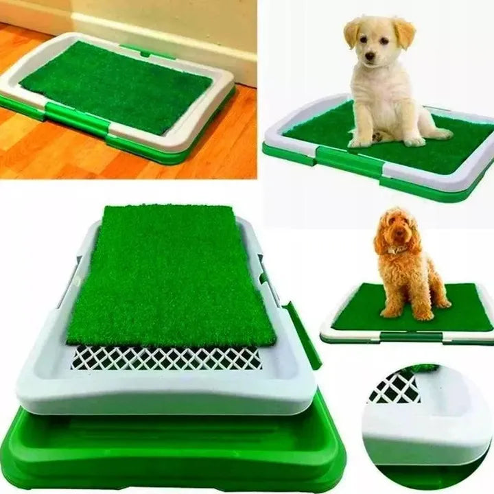 Litieră Puppy Potty Pad pentru animale de companie, gazon artificial, 3 straturi, tavă colectare, 48 x 35 x 6 cm