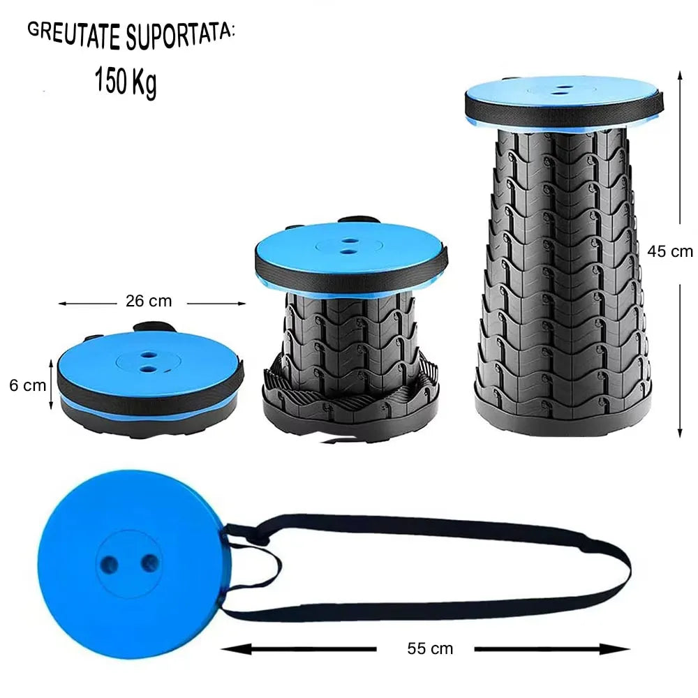 Scaun rotund telescopic portabil, retractabil și reglabil, până la 45,5 cm, pentru camping, pescuit și outdoor