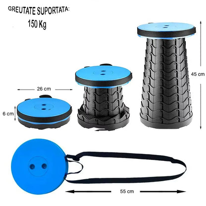 Scaun rotund telescopic portabil, retractabil și reglabil, până la 45,5 cm, pentru camping, pescuit și outdoor