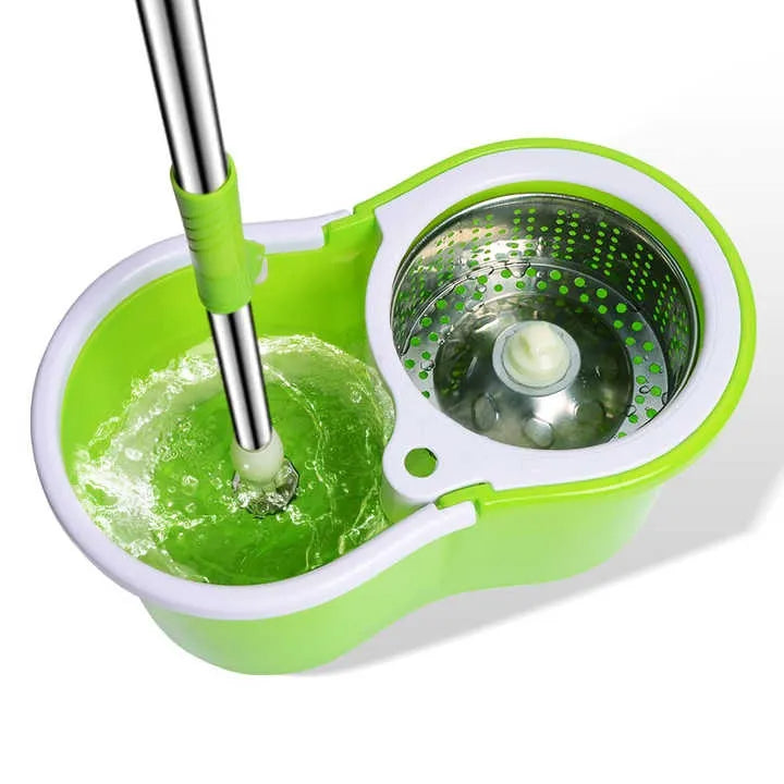 Set mop cu găleată 8L, storcător rotativ 360°, robinet scurgere, mop microfibră și mâner reglabil