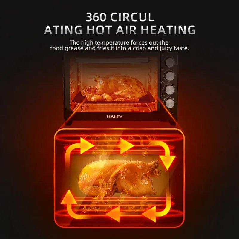 Cuptor electric HALEY 60L, 2200W, termostat 80–250°C, timer 60 minute, tavă pizza și accesorii incluse