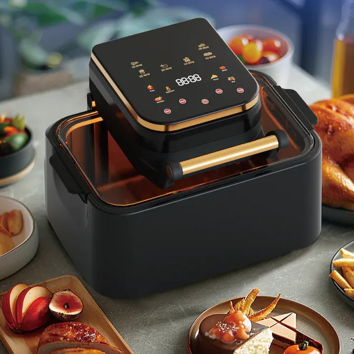 Air Fryer 15L, 2400W, Panou Touch Digital, Funcții Multiple, Gătire cu Aer Cald, Negru