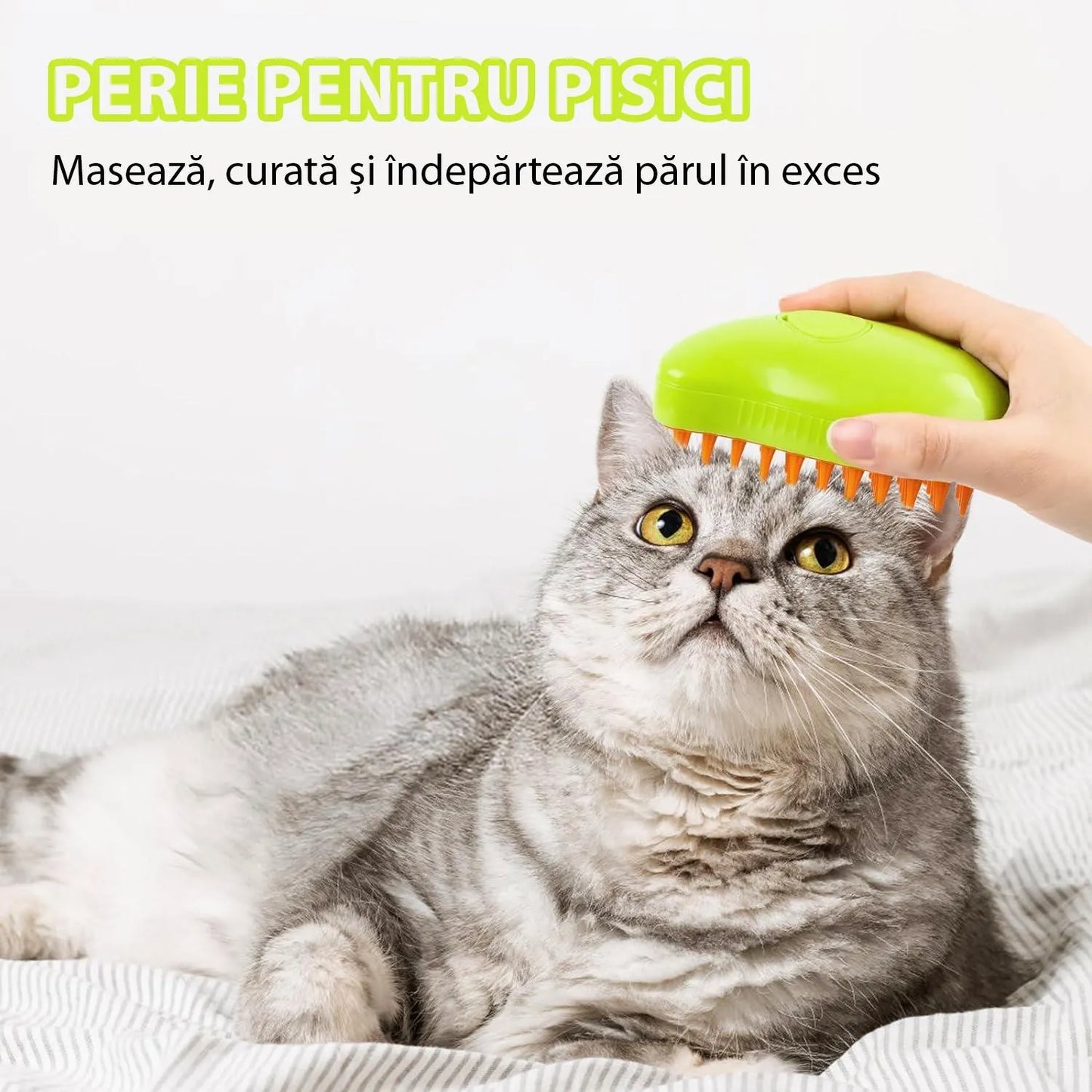 Perie 3 în 1 pentru animale de companie, cu aburi, pulverizator și dozator integrat, reîncărcare USB, pentru pisici și câini
