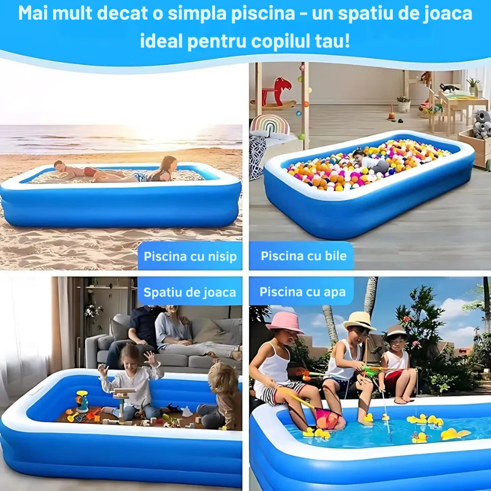 Piscină gonflabilă 200 x 150 cm, pentru copii, multi-utilizare, interior/exterior, ușor de umflat și depozitat